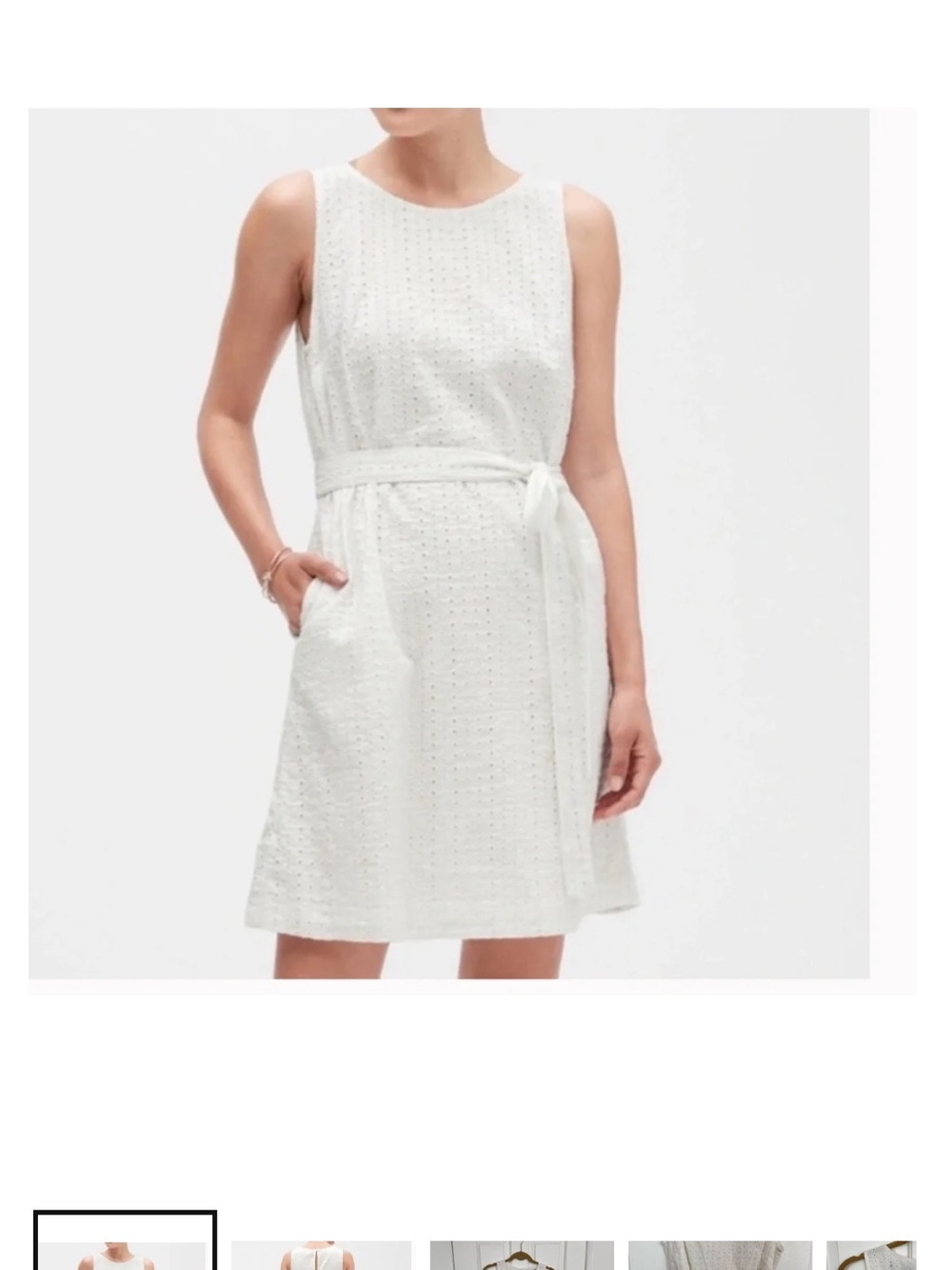 Banana Republic Sleeveless White Eyelet Tie-Waist Dress New with Tags